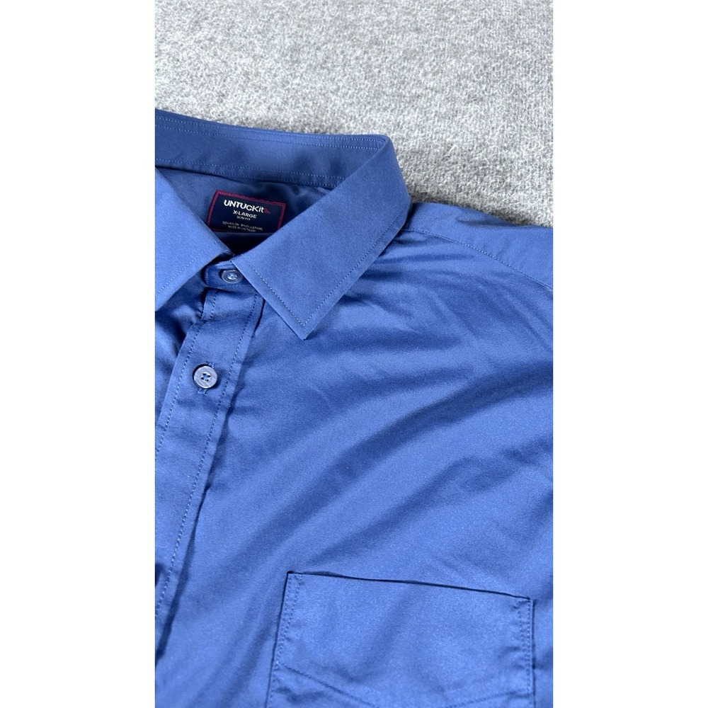 Untuckit Shirt Mens XL Blue Slim Fit Nylon Preppy Casual Button Up Long Sleeve